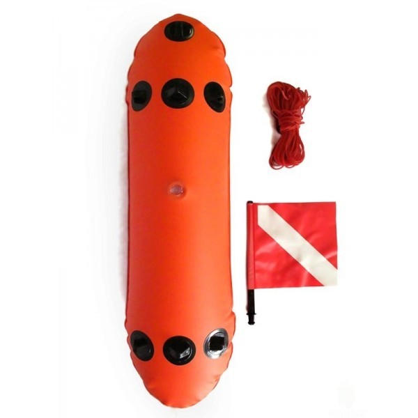 OUKENS Scuba Diving Torpedo Buoy With Flag – Inflatable Surface Marker Buoy, 85cm, 22.7m Rope